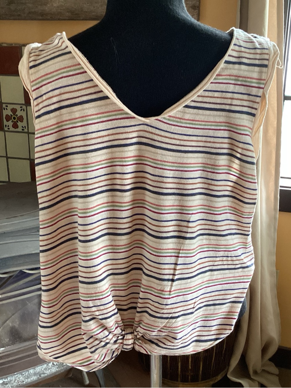 Anthropologie-Bordeaux Striped Knot-Front Sleeveless Top - Cream Multicolor